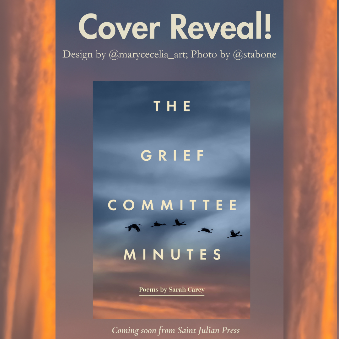 The cover of the Grief Committee Minutes is in blue and orange with the cover showing black cranes flying against the backdrop of a blue sky and a golden sunset.