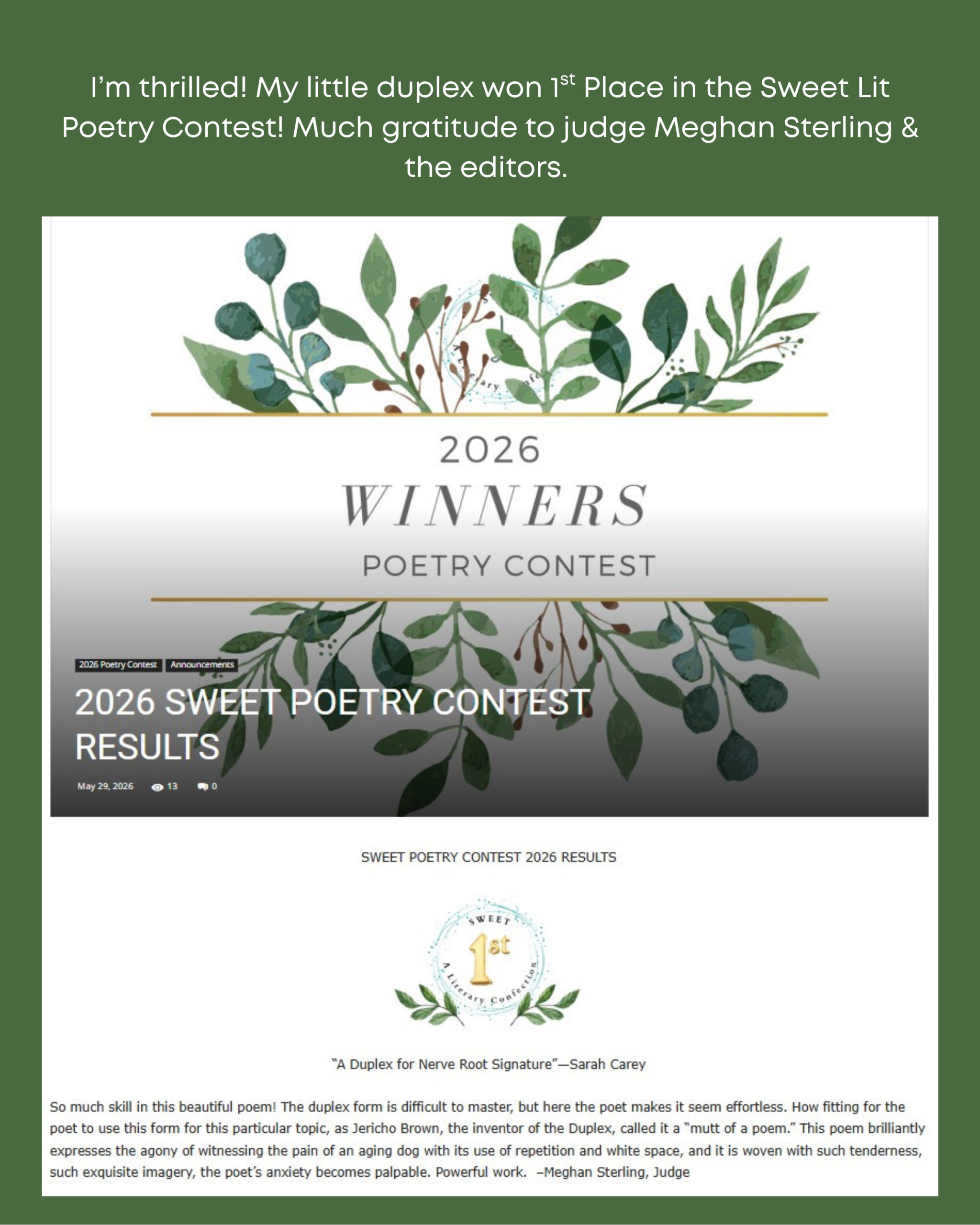 Sweet Poetry Contest announcement